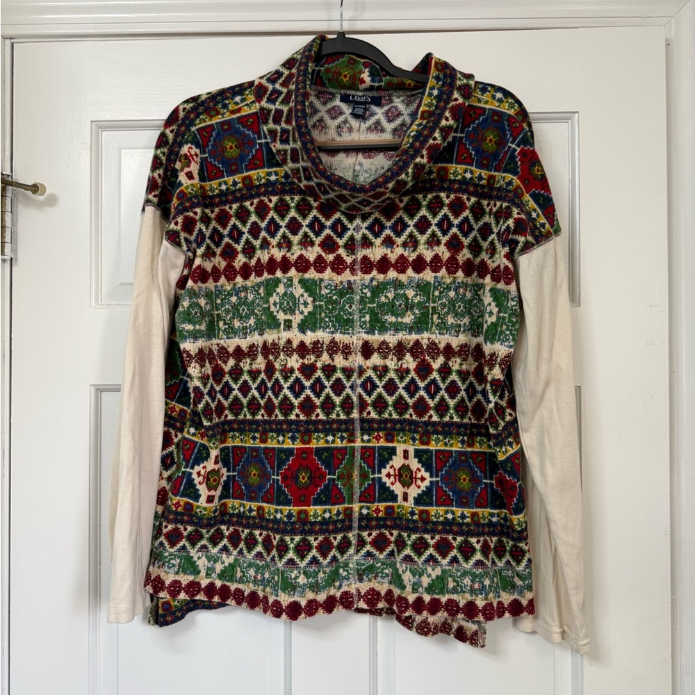 Chaps Colorful Geometric Sweatshirt Vintage Look. Size XL